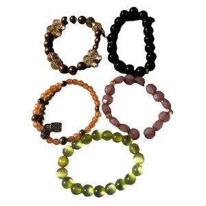 Bundle of 5 Vintage Beaded Bracelets Bangles Multi Color Fashion Costume Jewelry